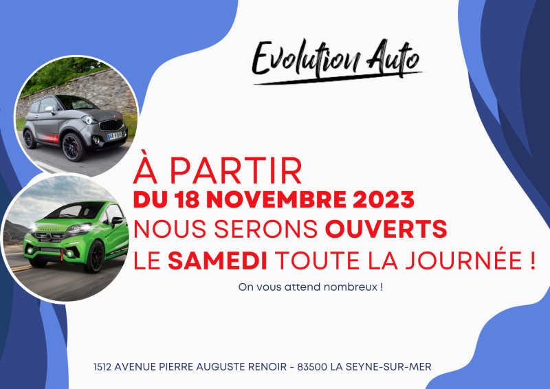 À partir de 18 novembre 2023 nous serons ouverts le samedi toute la journée ! 
